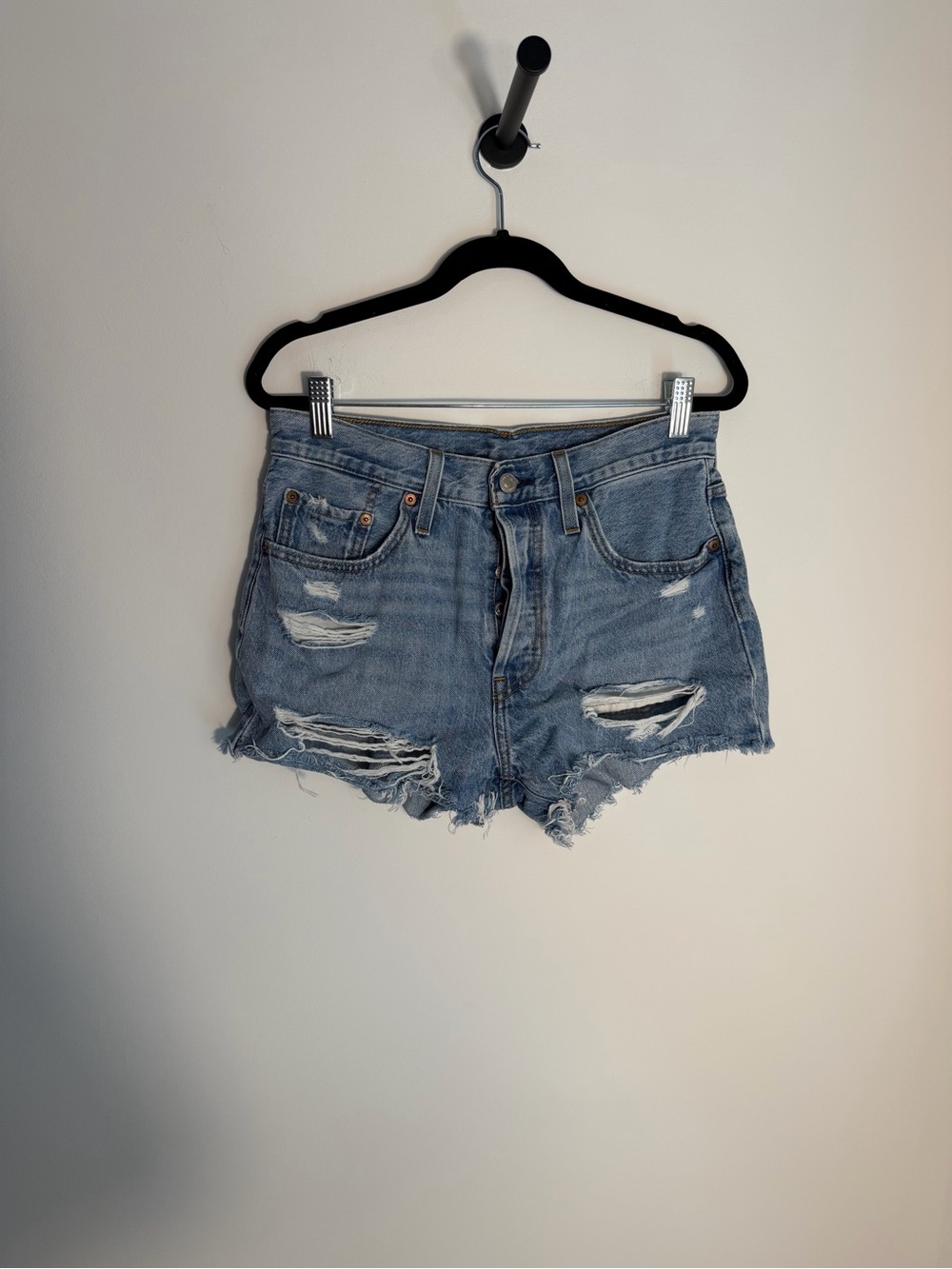 Levi 501 Women's Distressed Light Blue Denim Shorts